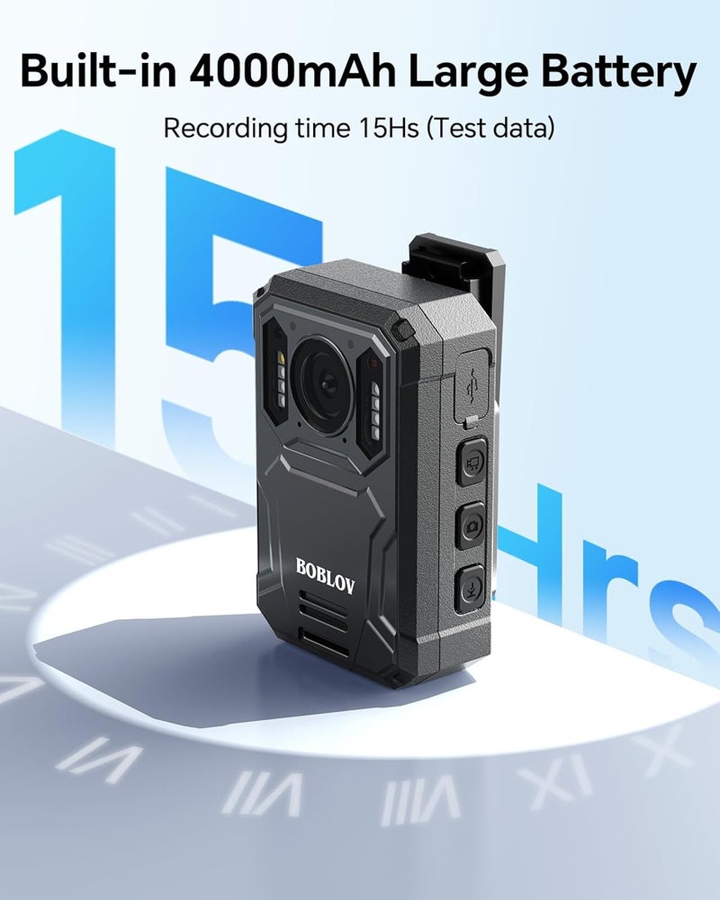 BOBLOV KJ23Pro 2K Body Camera, 64GB Body Camera with Night Vision, 4000mAh Battery for 15 Hours Continuous Recording, IP66 Waterproof Design for Law Enforcement, Security, and Outdoor Work（64GB） - Image 3